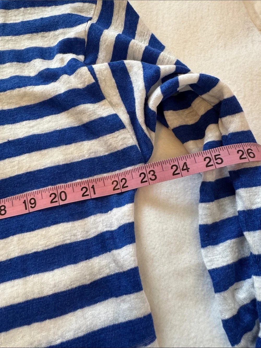 J.Crew XL 100% Linen Blue White Striped Long Sleeve Coastal Nautical Tee